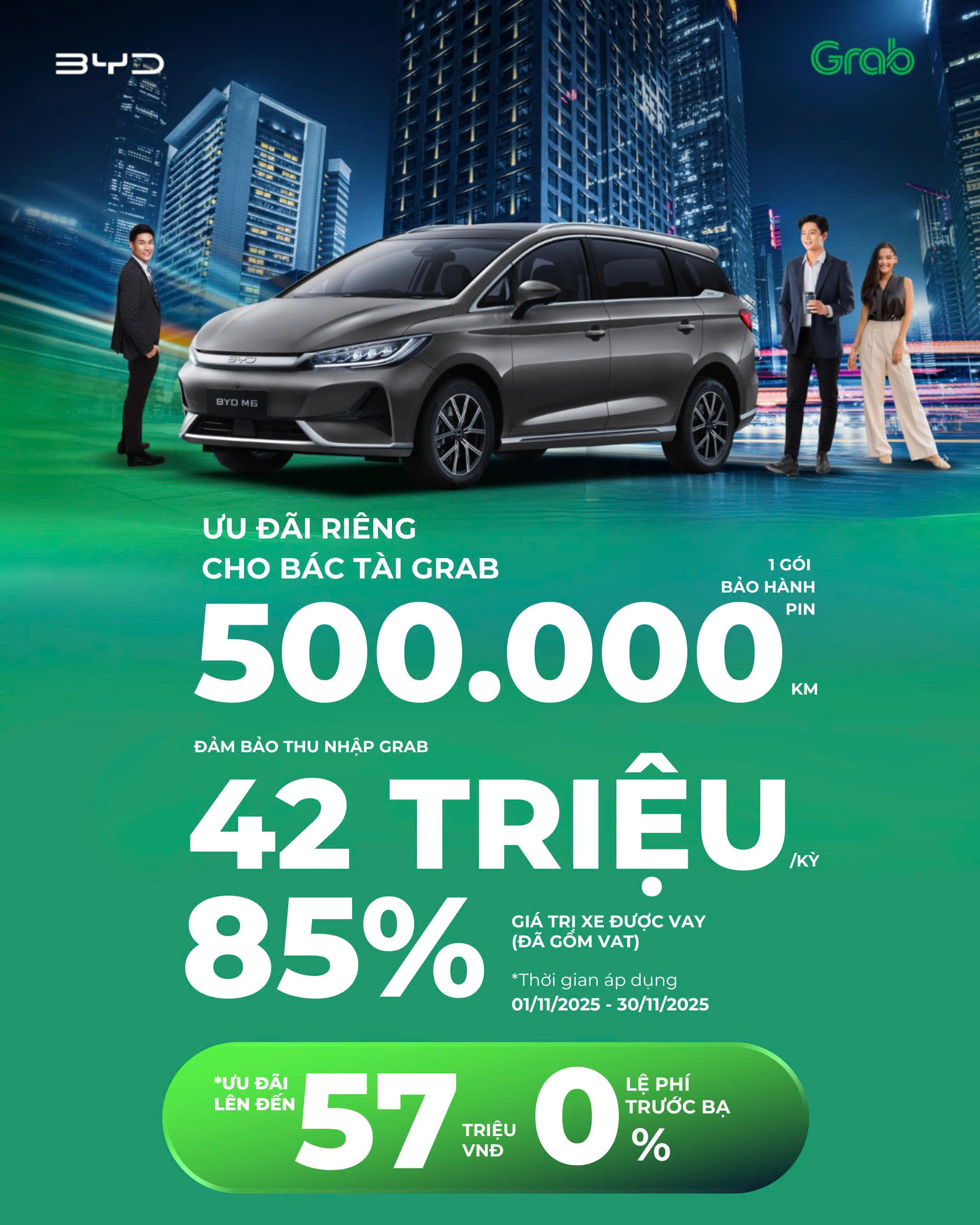 🚘 BYD M6 – ƯU ĐÃI ĐẶC BIỆT THÁNG 11 & CHÍNH SÁCH RIÊNG CHO KHÁCH HÀNG GRAB